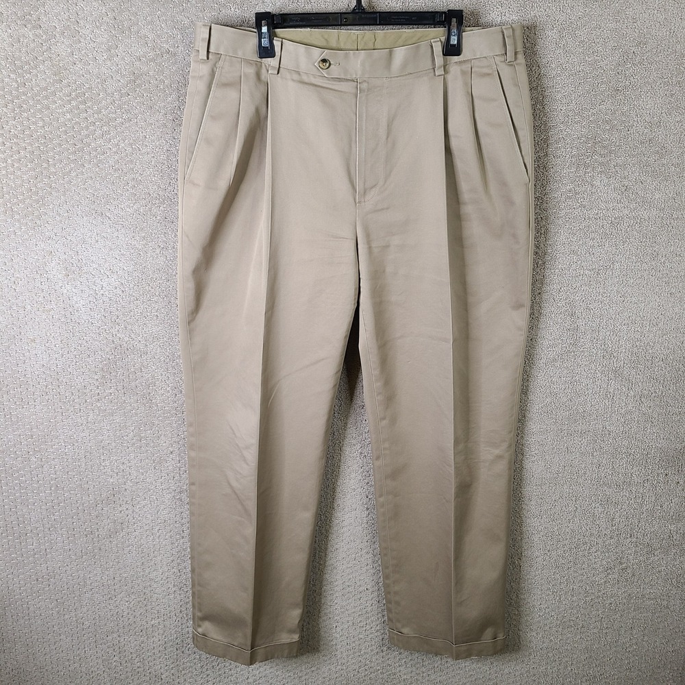 JOS A BANK Pants Mens 38x30‎ Beige Travelers Collection Tailored Fit Pleated